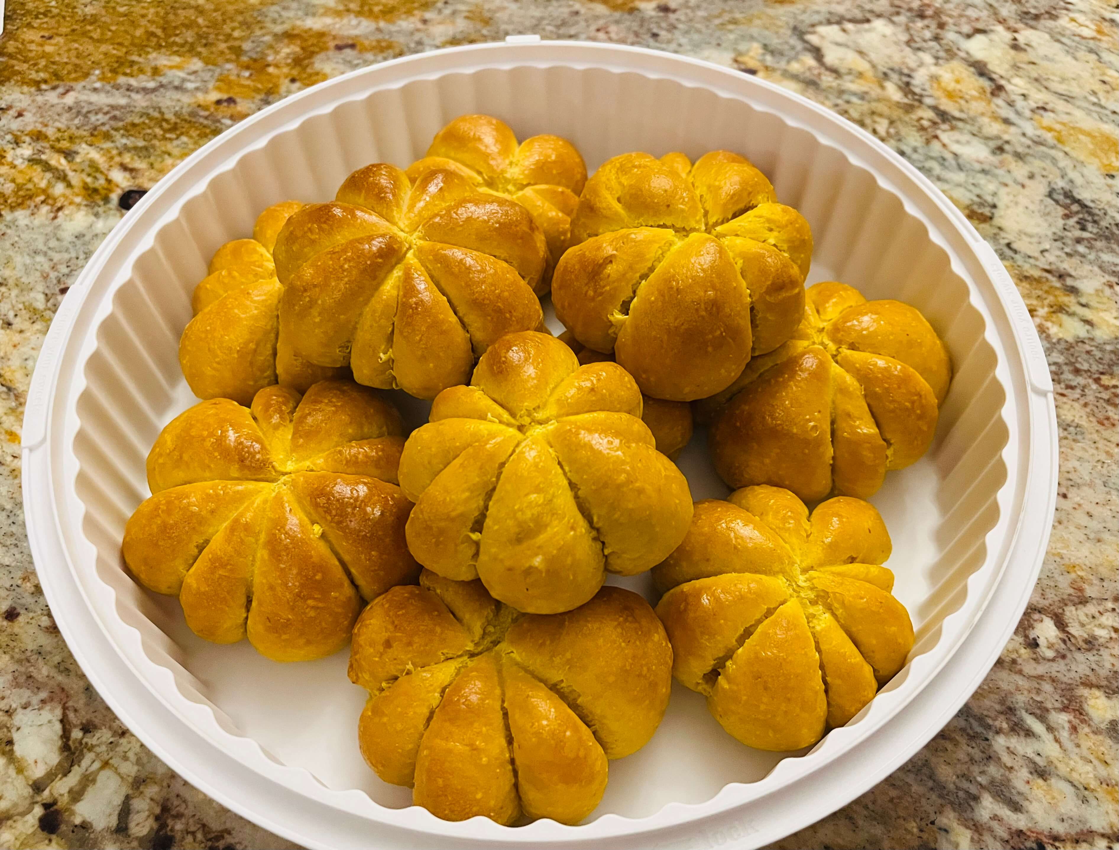 Festive pumpkin dinner rolls