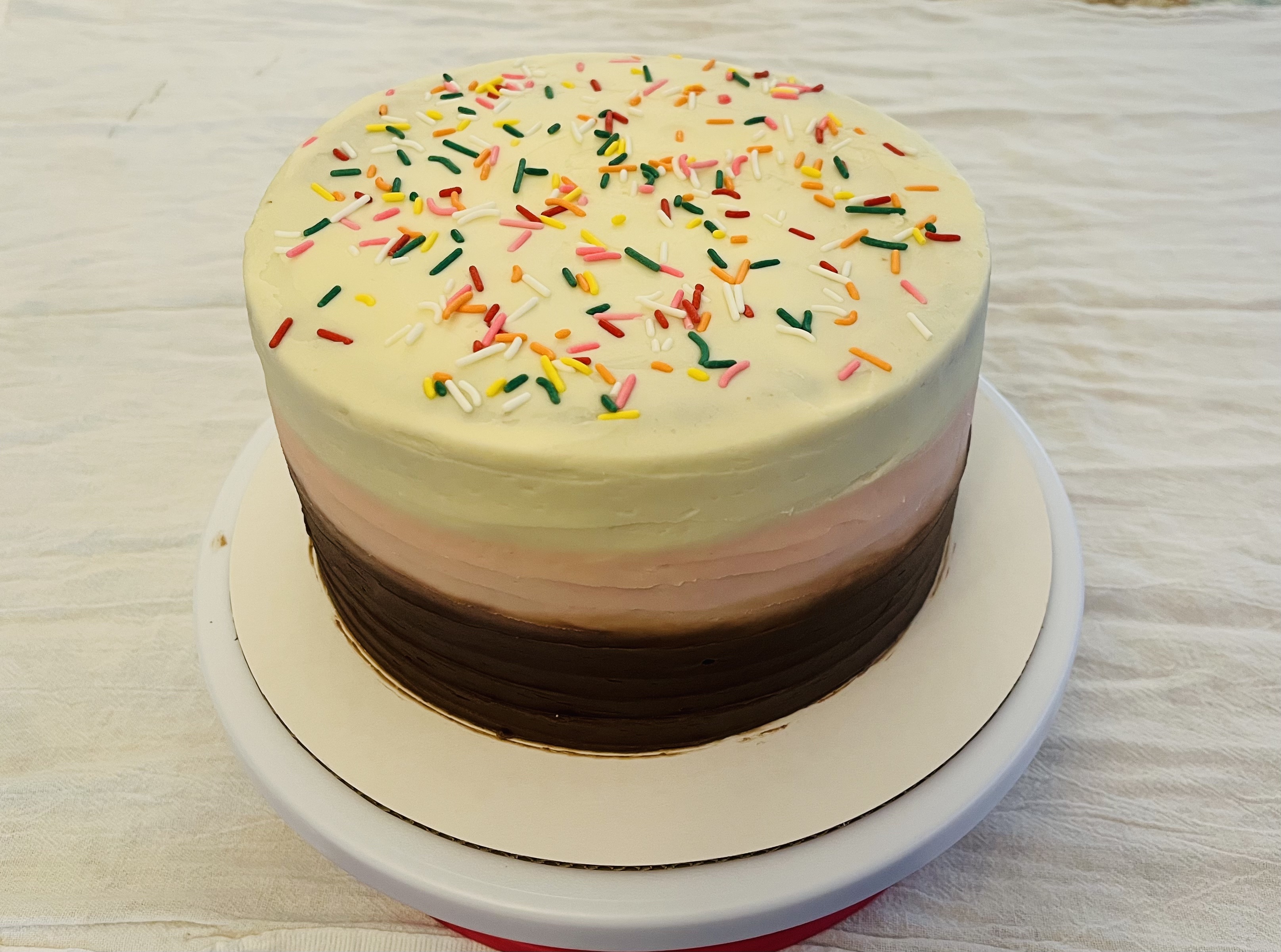 Simple Neapolitan cake with sprinkle toppings